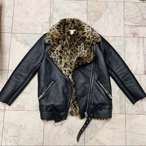 H&M Moto Jacket Lined with Leopard Faux Fur